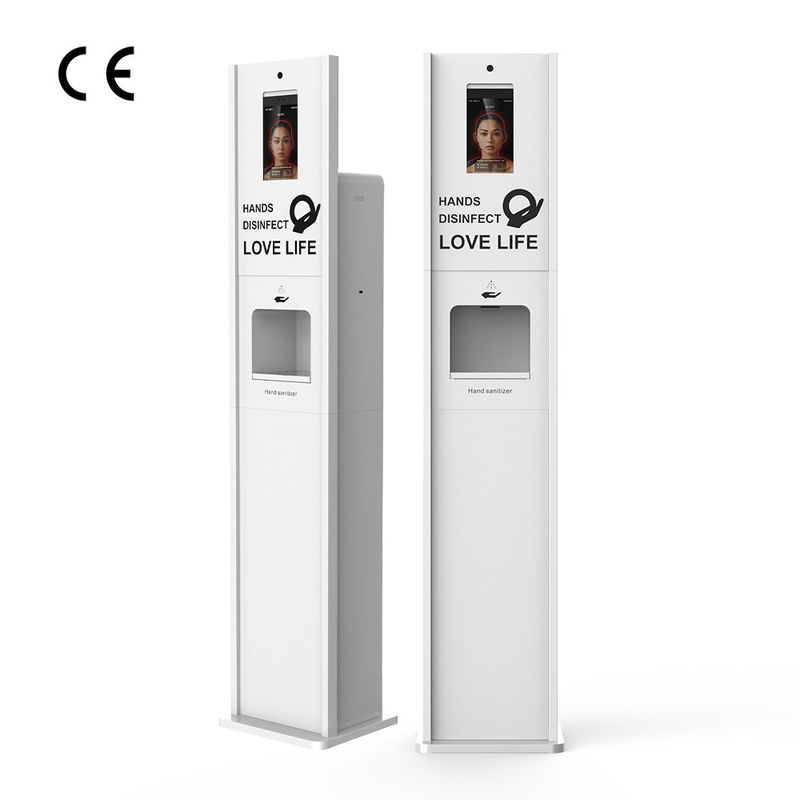 Floor Standing Living Body Terminal Temperature Kiosk And Face Recognition With Hand Sanitizer Dispenser 10L Capacity